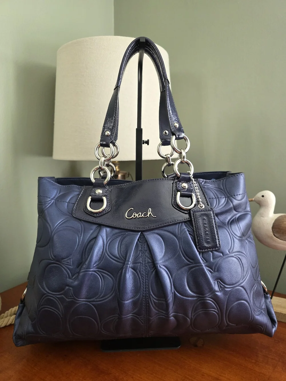 Coach Ashley Carryall F19455 Satchel Blue Signature Embossed Leather Bag NWT Y2K - Picture 16 of 16